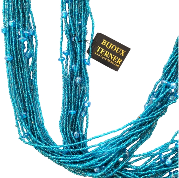 Bijoux Terner NWT Aqua Glass Seed Bead Long Ethnic Lariat Necklace - Picture 2 of 6